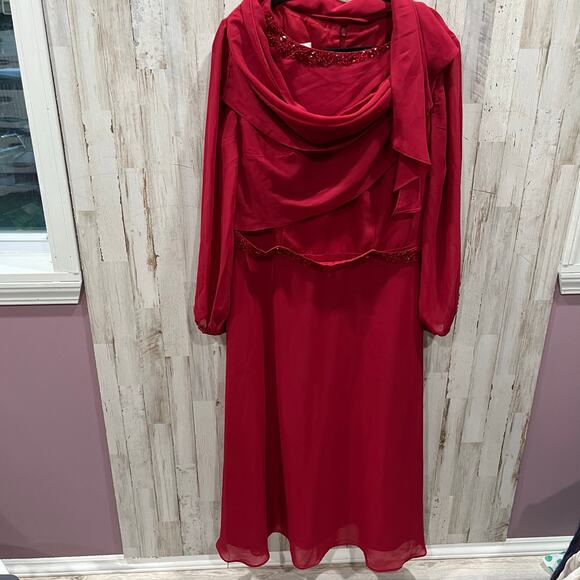 New! JJ’s House A-line Scoop Tea-Length Chiffon Mother of the Bride Dress 16W - Picture 1 of 9
